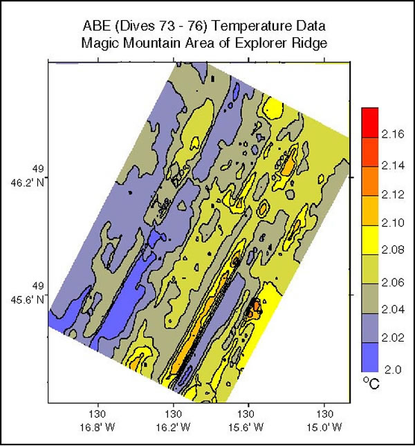 Map of temperatures in the Magic Mountain region