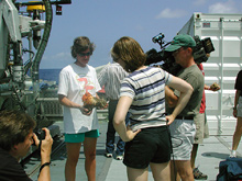 Martha Nizinski, a zoologist with NOAA Fisheries National Systematiics Lab, is being interviewed by a representative from UNC TV