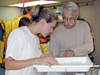 Examining the catch from a recent neuston net tow. 