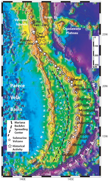 Bathymetric map of mariana arc region