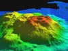 A multi beam image of Ely Seamount, the caldera is visible at the apex of the seamount.