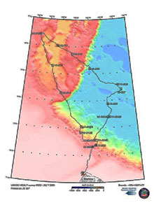 Bathymetric map showing the station locations and cruise track of the USCGC Healy during the Hidden Ocean expedition.