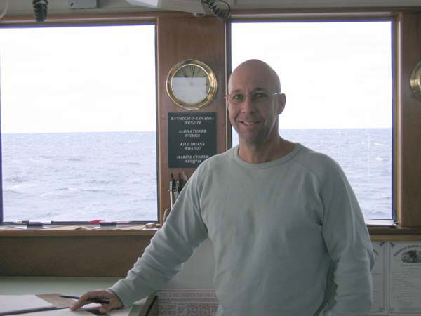 Captain Ross Barnes on the bridge of the R/V Kaimikai-O-Kanaloa