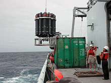 CTD and Niskin bottles are lowered