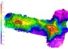 Bathymetry of the Milne-Edwards (western) and Verrill Seamounts (eastern), shaded relief map.