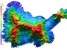 Bathymetry of the Lyman Seamount, shaded relief map.