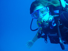 Ashley Schutt, a study abroad program student, diving off the coast of Bonaire. 