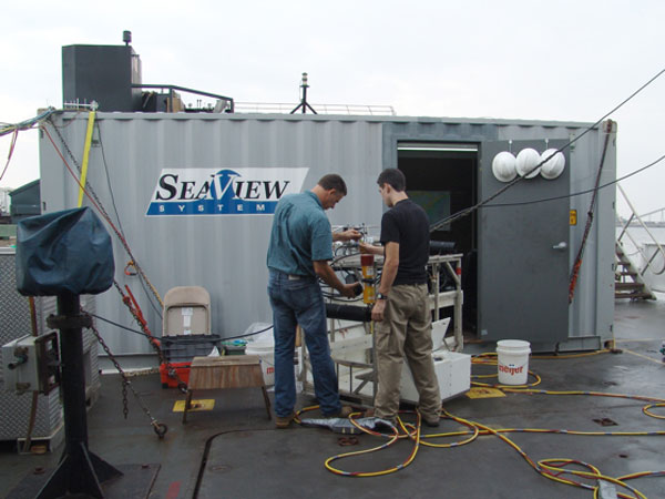 This steel-shipping container serves as the command center for the ROV.