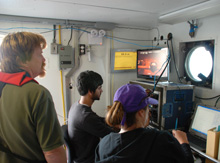 Devin Bonnie controls the Phantom S2 ROV from the R/V Laurentian