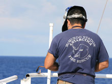 Gordon Gardipe, 2nd Assistant Engineer, fabricates a handrail on the 02 forward deck. 