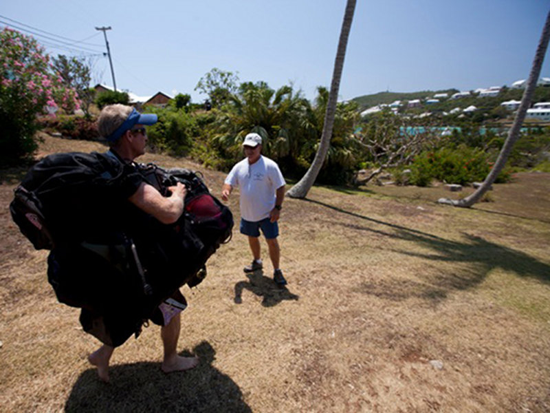 Graham Maddocks of Triangle Diving carries a heavy load!