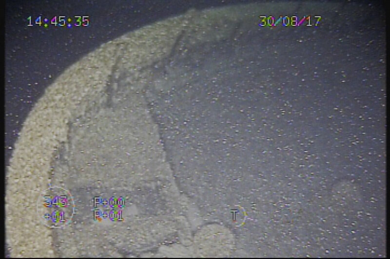 The stern of the wooden bulk carrier thought to be Ohio; this was the first feature seen during ROV operations in August, 2017. 