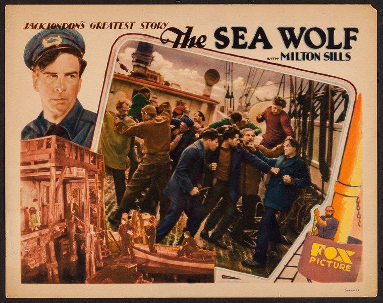 Lobby card for The Sea Wolf (1930), with Bear of Oakland in the
                                            background of the tilted inset picture