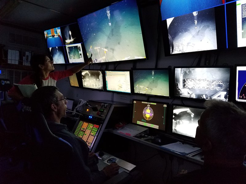 Sediment coring around shipwreck site #15711 during the Microbial Stowaways expedition, supported by NOAA OER, in July 2019.