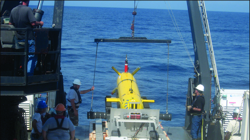 During the first expedition to search for SS Norlindo, scientists used autonomous underwater vehicle Eagle Ray to collect bathymetry and backscatter data to identify potential targets that may be the shipwreck.