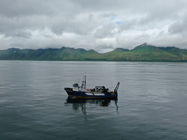 Research vessel <i>Norseman II</i> in Massacre Bay.