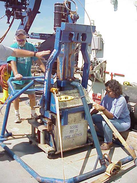 preparing the box core for launch.