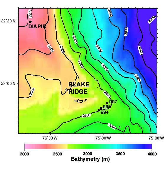 Bathymetry of  Blake Ridge dive area