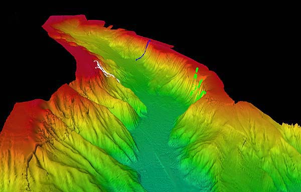 three dimensional image of Astoria Canyon looking east