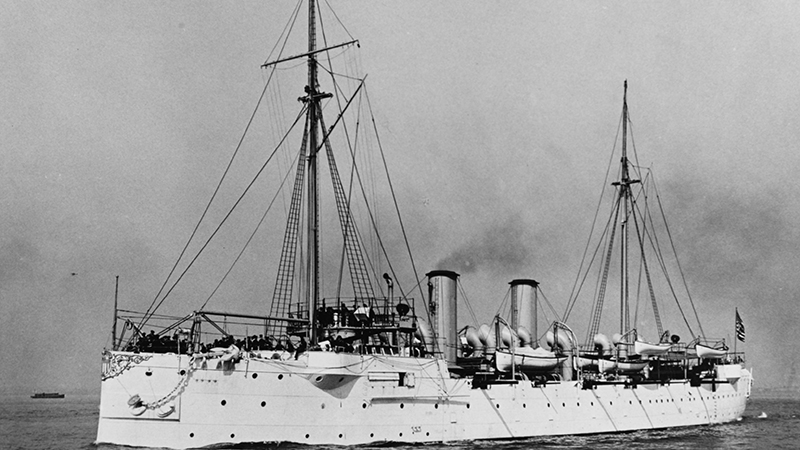 USS Baltimore (C-3) underway in New York Harbor, circa 1903.