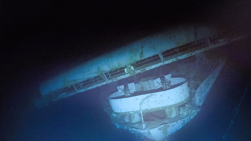 The remains of USS Yorktown (CV-5) within Papahānaumokuākea Marine National Monument, where it sank during the Battle of Midway in 1942.