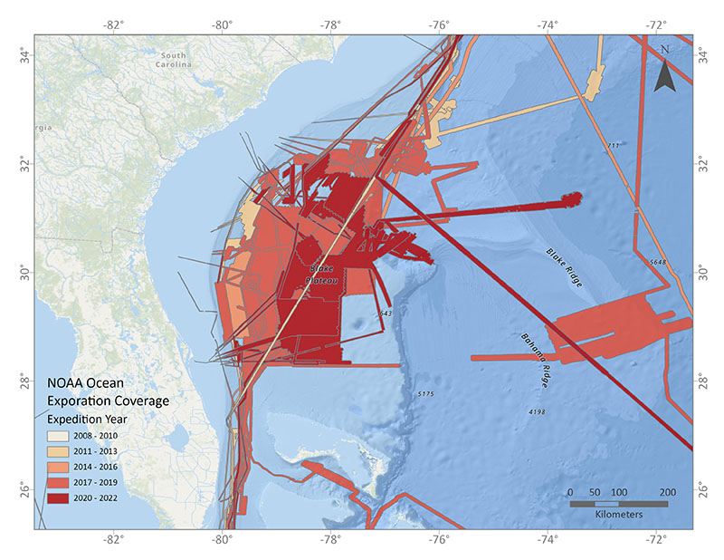 All NOAA Ship Okeanos Explorer mapping data collected in the Blake Plateau and Ridge region by NOAA Ocean Exploration since 2010.