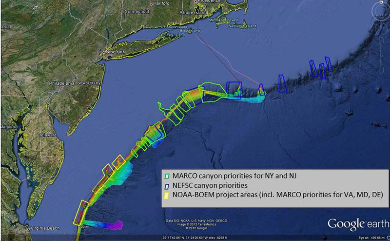 Image includes area surveyed by NOAA Ship Okeanos Explorer during an expedition in February 2012. 