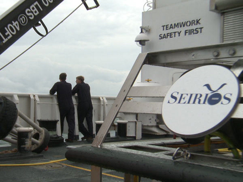 ROV Engineers Bobby Mohr and Tom Kok take a break from working on the new camera plaform “Seirios”.