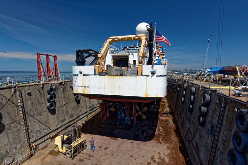 NOAA Ship Okeanos Explorer in dry dock.