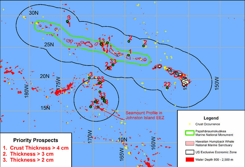 Figure 5. Rankings of Prospective Crust Deposits, based on measured crust thickness.  Data from ISA Central Data Repository.