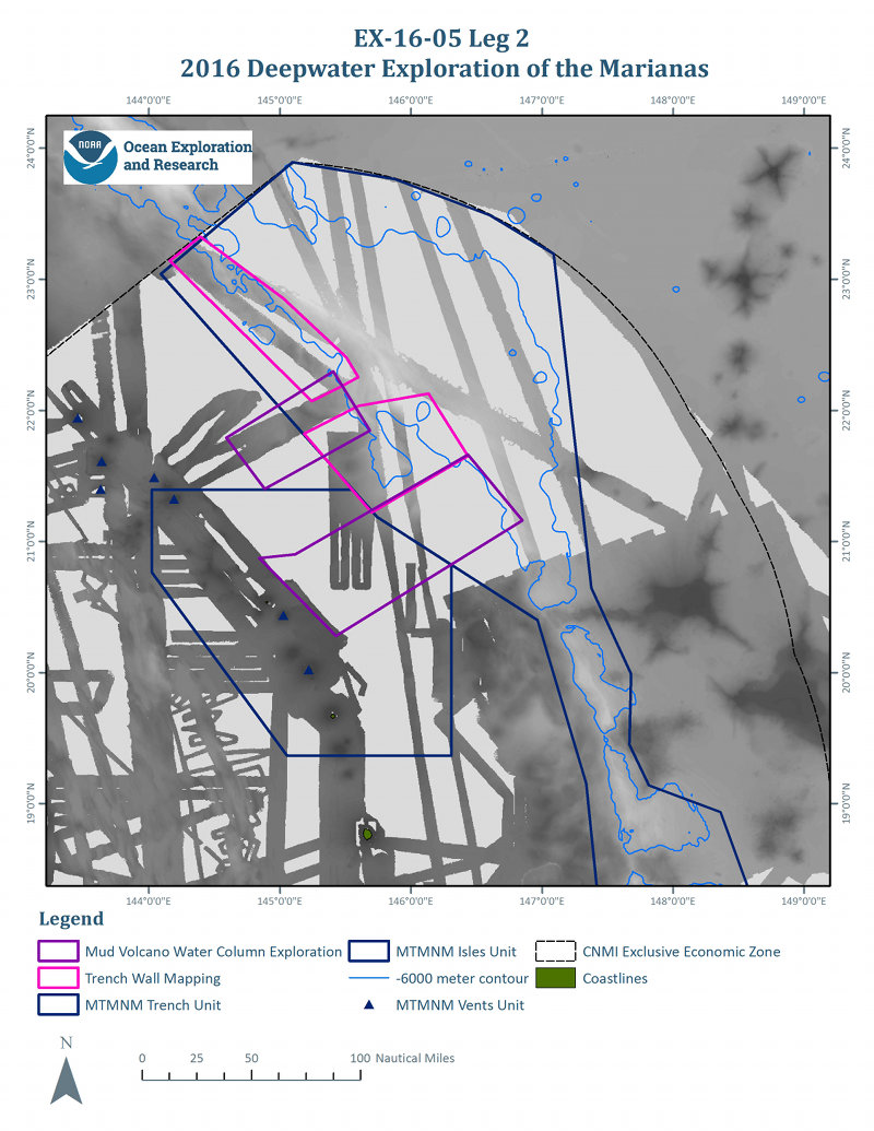 Map showing target mapping exploration areas for Leg 2 of the expedition.