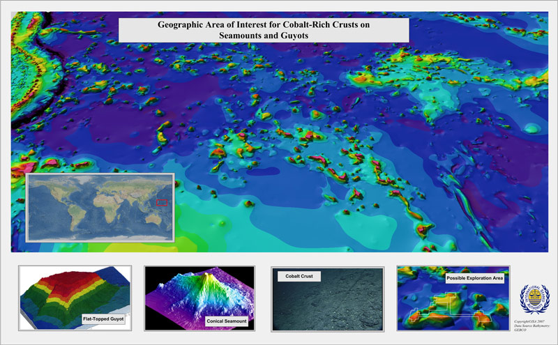 Map showing the ISA’s current area of most interest for Fe-Mn crust mining in the western part of the PCZ in the Pacific.