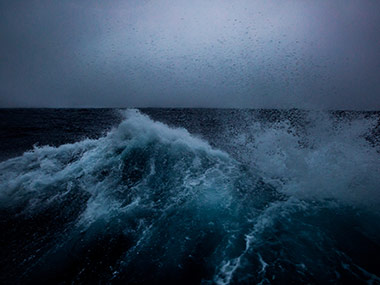 The ship hits a large swell during a weather day spent mapping.