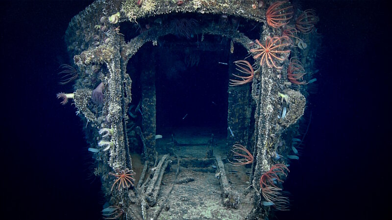 The rounded stern of the USS Baltimore was modified to include doors and deployment rails for laying sea mines during World War I.