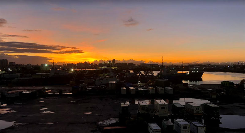 Sunrise from the stern of NOAA Ship Okeanos Explorer.