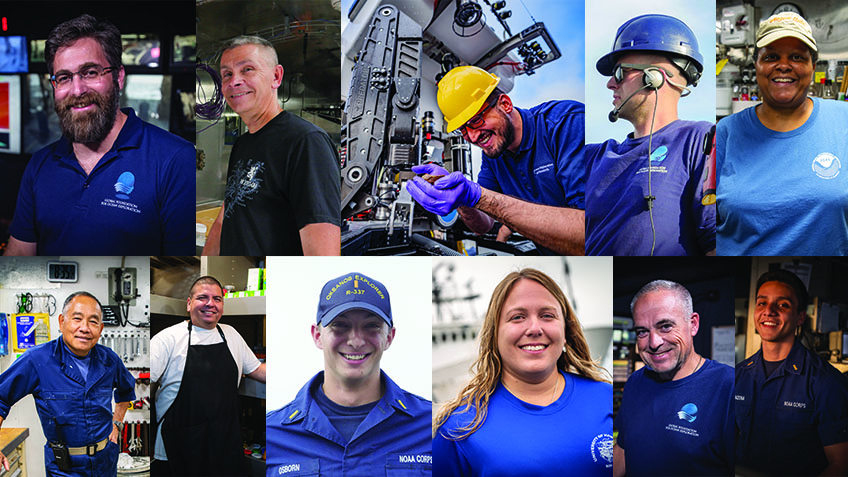 A sample of the diverse collection of people that contribute to an expedition aboard NOAA Ship Okeanos Explorer.